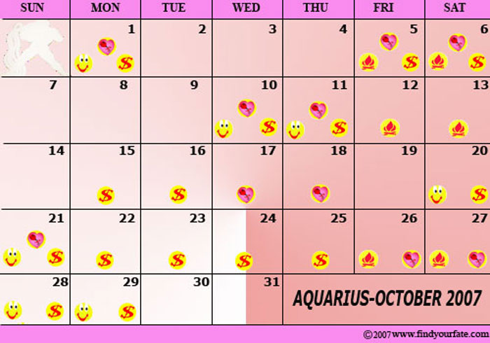 2007 October Aquarius calendar