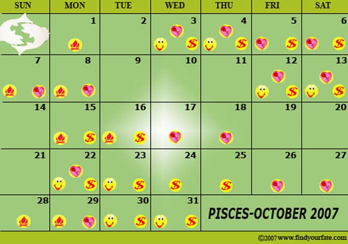 2007 October Pisces calendar