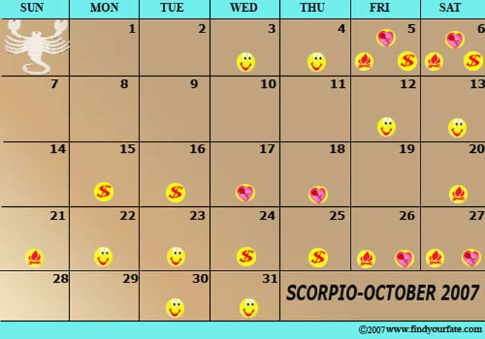 2007 October Scorpio calendar