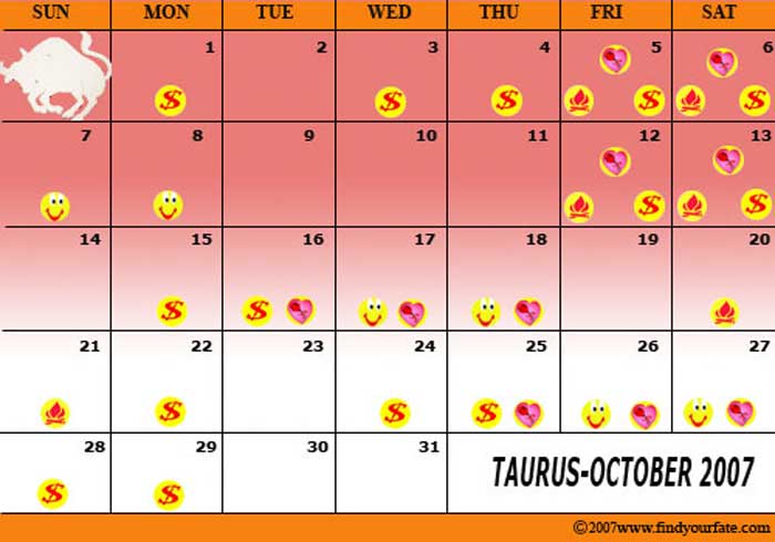 2007 October Taurus calendar