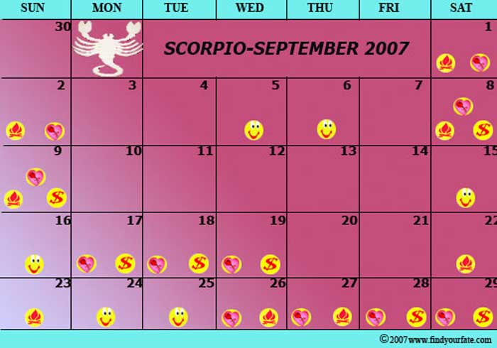 2007 September Scorpio calendar
