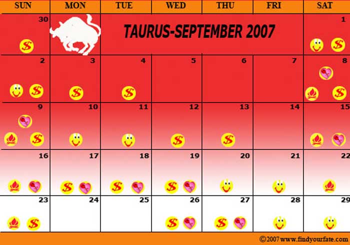 2007 September Taurus calendar