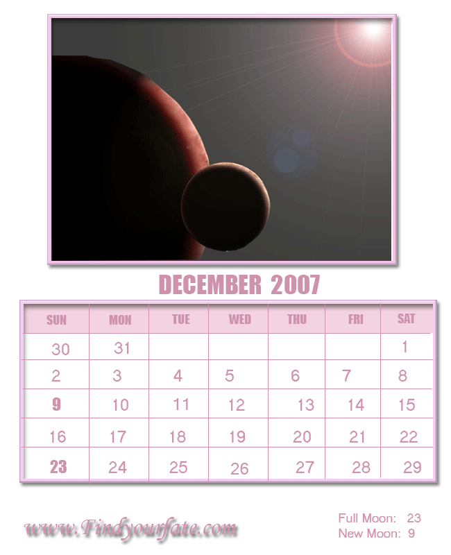 2007 December calendar