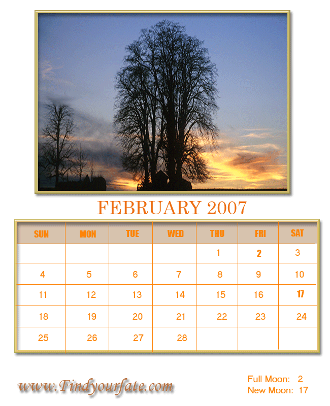 2007 February calendar