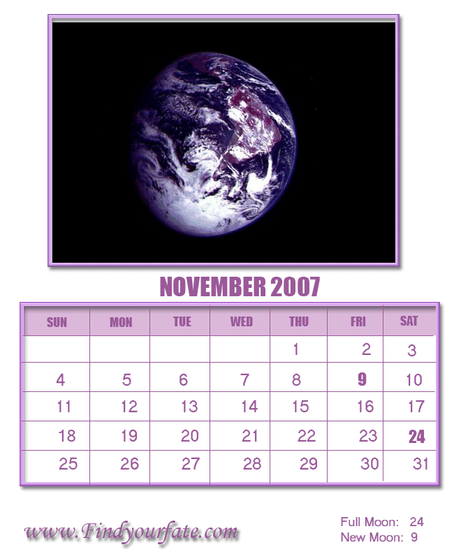 2007 November calendar