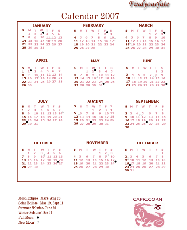 2007 Caapricorn calendar