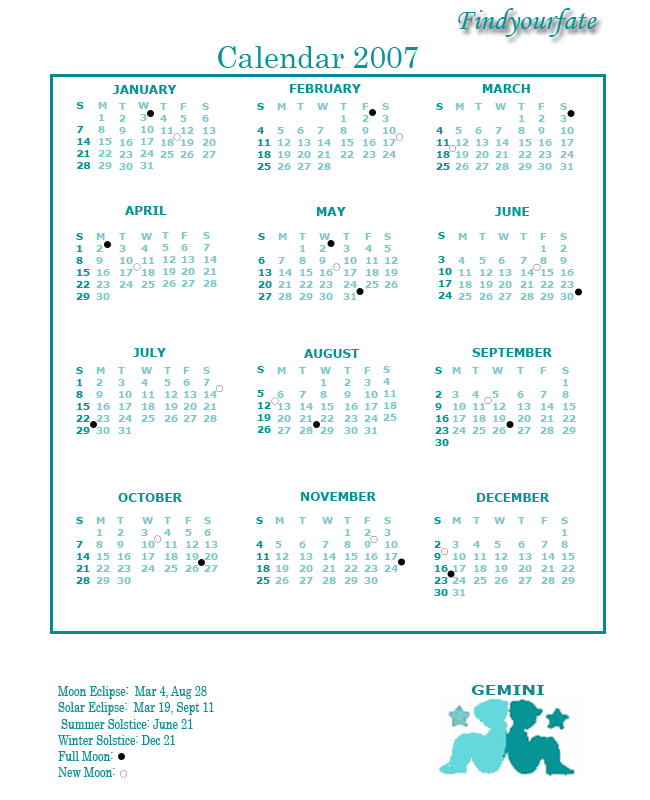 2007 Gemini calendar