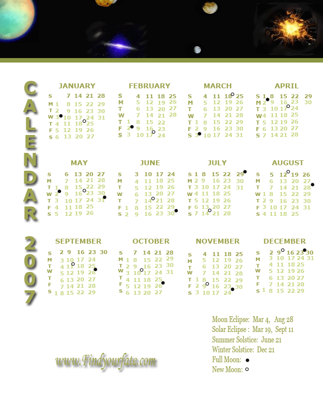 2007 General Calendar