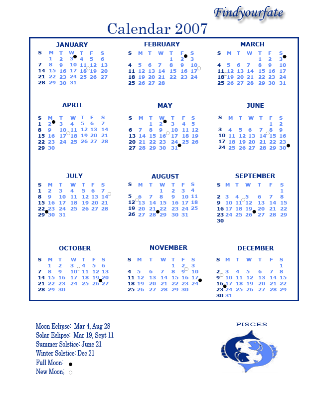 2007 Pisces calendar