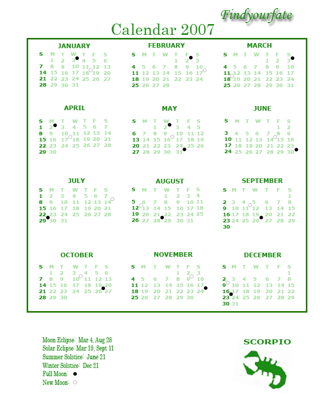 2007 Scorpio calendar